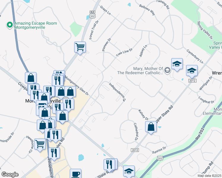 map of restaurants, bars, coffee shops, grocery stores, and more near 804 Thornton Court in North Wales