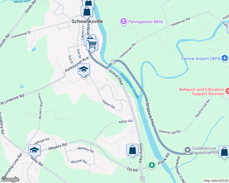 map of restaurants, bars, coffee shops, grocery stores, and more near 191 Concord Road in Schwenksville