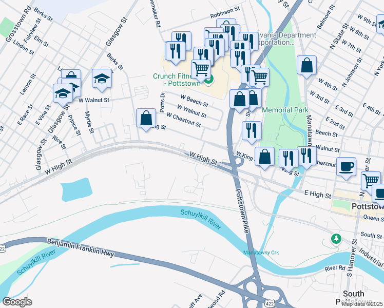 map of restaurants, bars, coffee shops, grocery stores, and more near 200 SR 4031 in Pottstown
