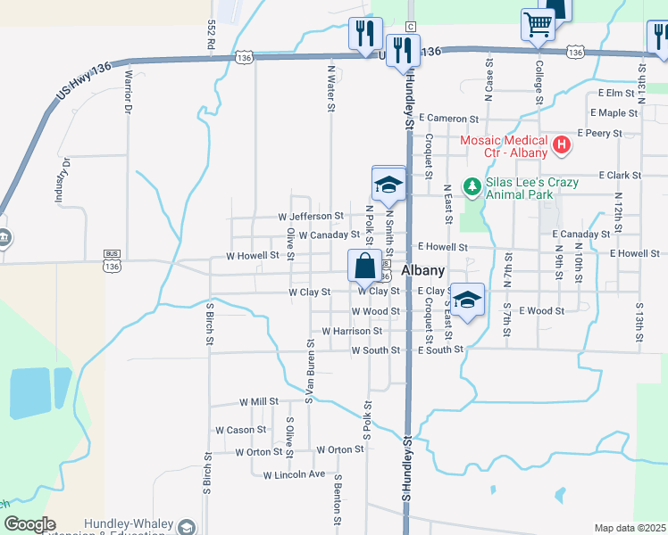 map of restaurants, bars, coffee shops, grocery stores, and more near 401-499 West Clay Street in Albany