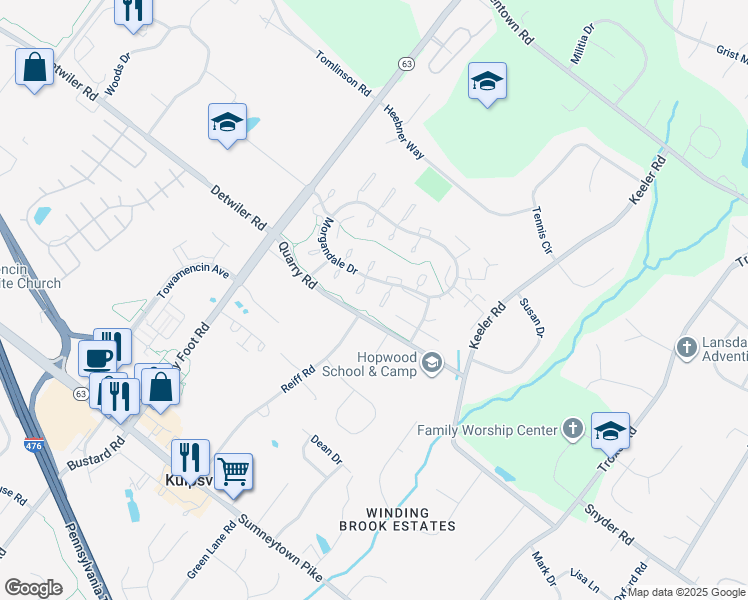 map of restaurants, bars, coffee shops, grocery stores, and more near 907A Stockton Court in Lansdale