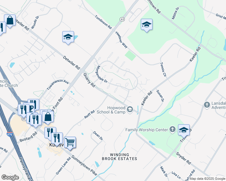 map of restaurants, bars, coffee shops, grocery stores, and more near 902 Stockton Court in Lansdale
