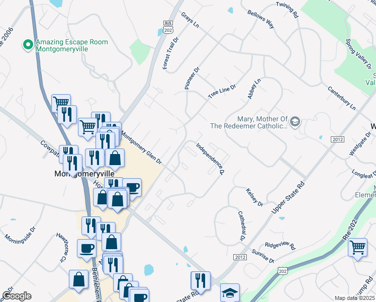 map of restaurants, bars, coffee shops, grocery stores, and more near 824 Thornton Court in North Wales