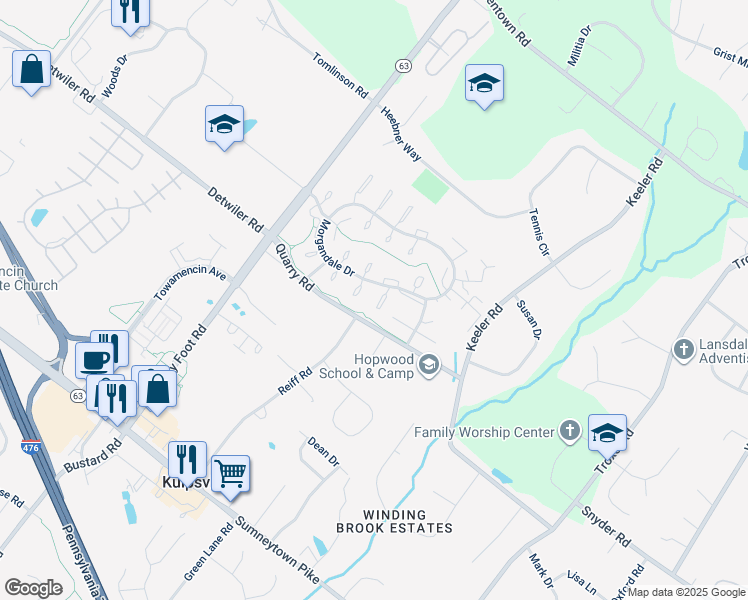 map of restaurants, bars, coffee shops, grocery stores, and more near 905A Stockton Court in Lansdale