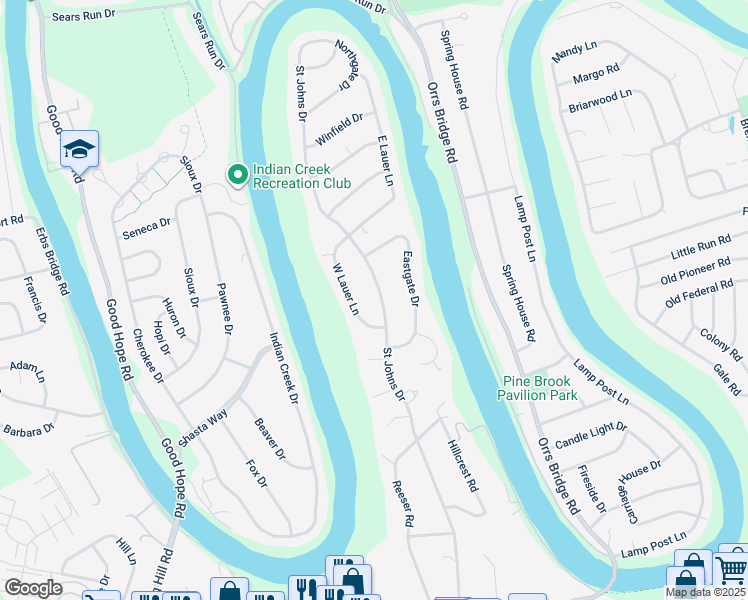 map of restaurants, bars, coffee shops, grocery stores, and more near 540 Saint Johns Drive in Camp Hill