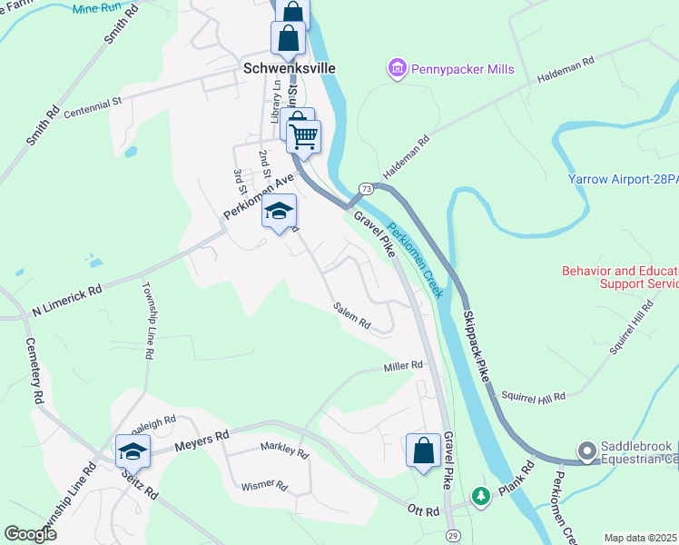 map of restaurants, bars, coffee shops, grocery stores, and more near 242 Concord Road in Schwenksville