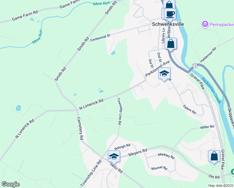 map of restaurants, bars, coffee shops, grocery stores, and more near 817 North Limerick Road in Schwenksville
