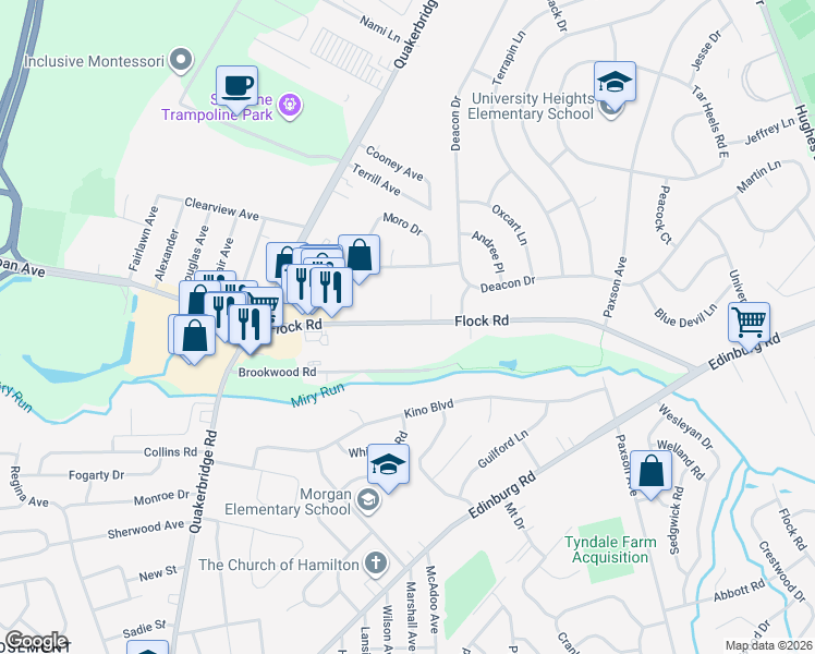 map of restaurants, bars, coffee shops, grocery stores, and more near 222 Flock Road in Hamilton Township
