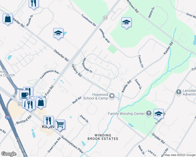 map of restaurants, bars, coffee shops, grocery stores, and more near 903A Stockton Court in Lansdale