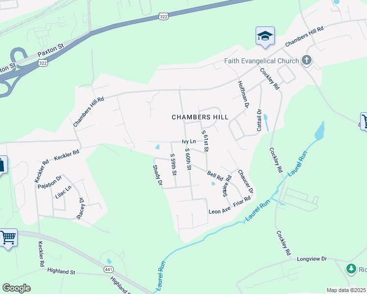 map of restaurants, bars, coffee shops, grocery stores, and more near 709 South 60th Street in Harrisburg