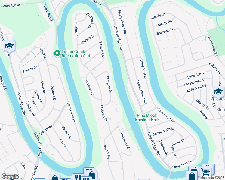 map of restaurants, bars, coffee shops, grocery stores, and more near 17 Eastgate Drive in Camp Hill
