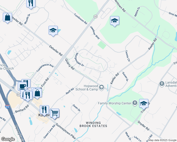 map of restaurants, bars, coffee shops, grocery stores, and more near 903A Stockton Court in Lansdale