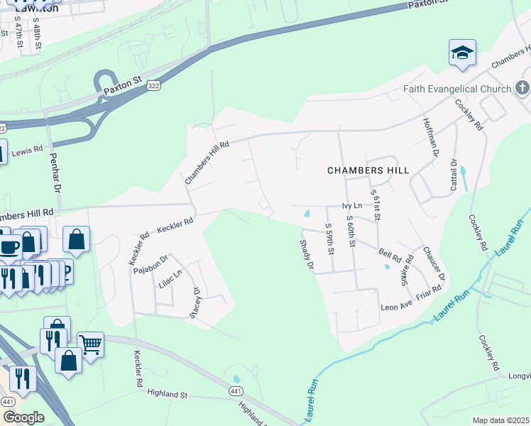 map of restaurants, bars, coffee shops, grocery stores, and more near 830 Garden Drive in Harrisburg