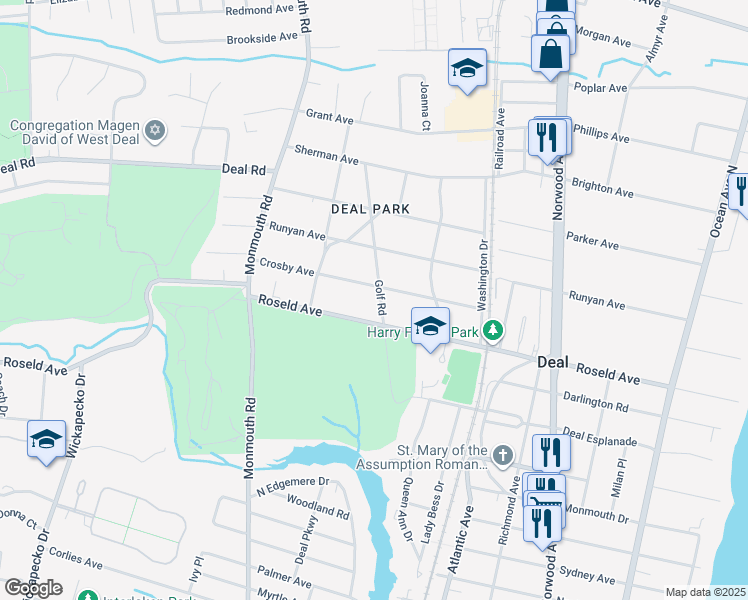 map of restaurants, bars, coffee shops, grocery stores, and more near 301 Crosby Avenue in Deal