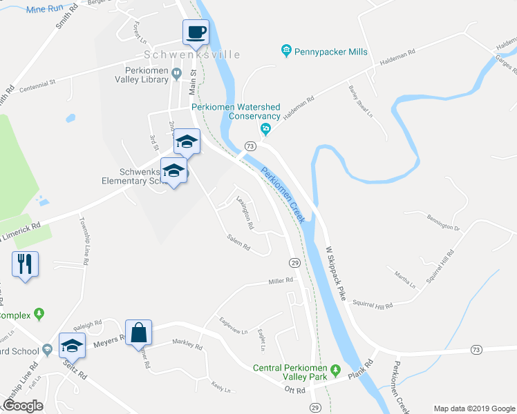 map of restaurants, bars, coffee shops, grocery stores, and more near 252 Lexington Road in Schwenksville