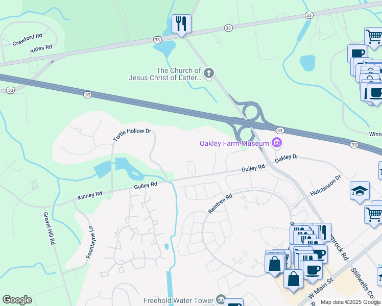 map of restaurants, bars, coffee shops, grocery stores, and more near 1 Applewood Drive in Freehold