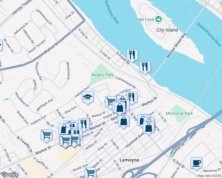 map of restaurants, bars, coffee shops, grocery stores, and more near 400 Summit Street in Lemoyne