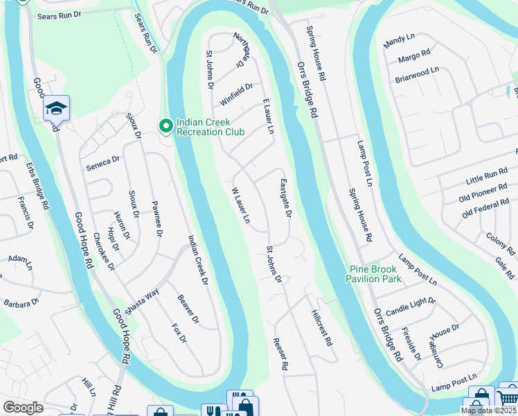 map of restaurants, bars, coffee shops, grocery stores, and more near 550 Saint Johns Drive in Camp Hill