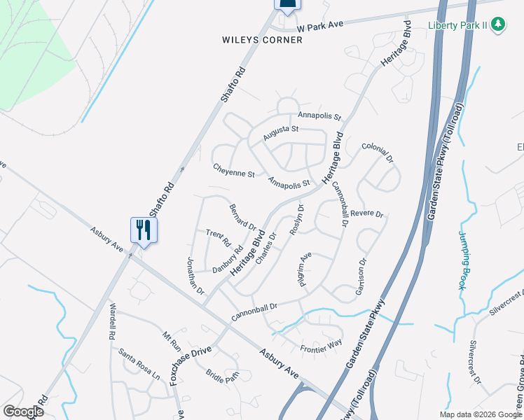 map of restaurants, bars, coffee shops, grocery stores, and more near 29 Karen Drive in Tinton Falls