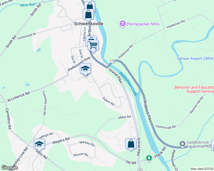 map of restaurants, bars, coffee shops, grocery stores, and more near 278 Lexington Road in Schwenksville