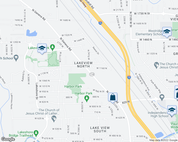 map of restaurants, bars, coffee shops, grocery stores, and more near 1167 North 2050 W Geneva Road in Provo