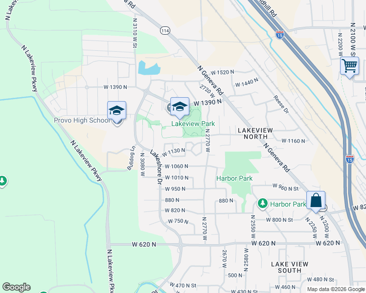 map of restaurants, bars, coffee shops, grocery stores, and more near 1159 North 2850 West in Provo