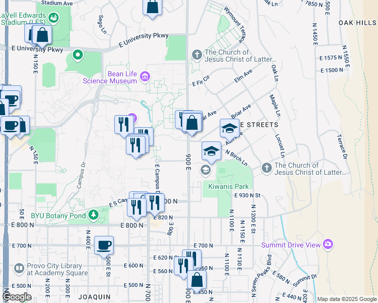 map of restaurants, bars, coffee shops, grocery stores, and more near in Provo