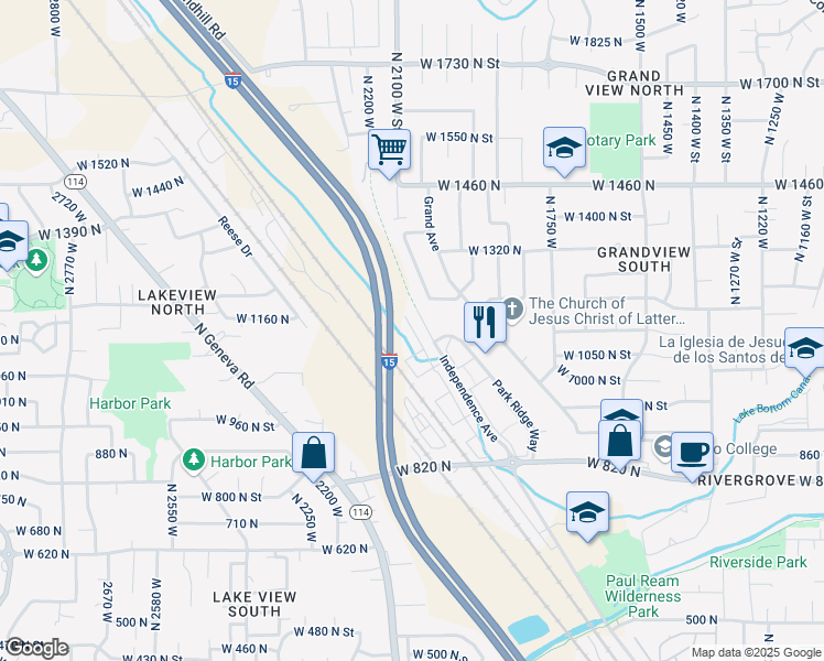 map of restaurants, bars, coffee shops, grocery stores, and more near 1063 North 1880 West in Provo
