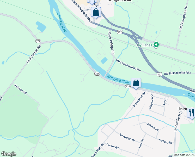 map of restaurants, bars, coffee shops, grocery stores, and more near 2668 East Main Street in Douglassville