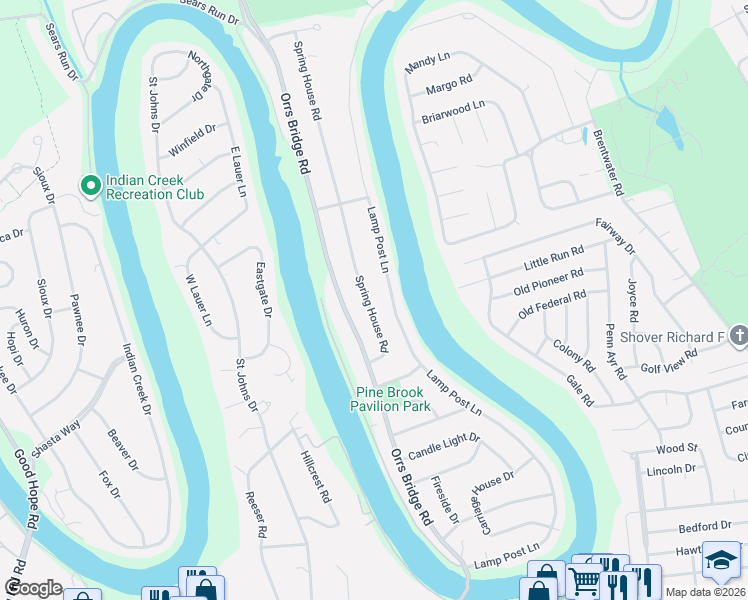 map of restaurants, bars, coffee shops, grocery stores, and more near 417 Spring House Road in Camp Hill