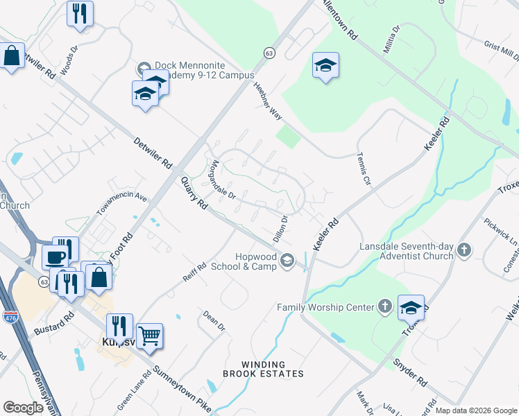map of restaurants, bars, coffee shops, grocery stores, and more near 902 Stockton Court in Lansdale