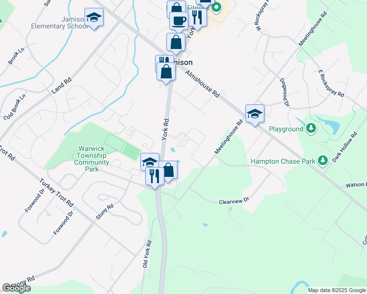 map of restaurants, bars, coffee shops, grocery stores, and more near Quartermaster Lane in Jamison