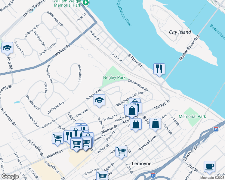 map of restaurants, bars, coffee shops, grocery stores, and more near 406 Summit Street in Lemoyne