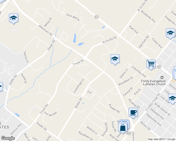 map of restaurants, bars, coffee shops, grocery stores, and more near 632 Conestoga Lane in Lansdale