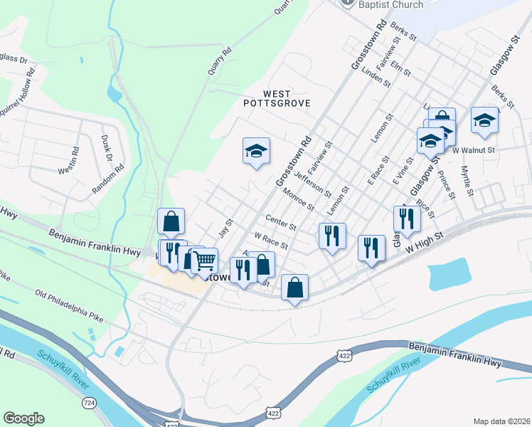 map of restaurants, bars, coffee shops, grocery stores, and more near 11 Grosstown Road in Stowe