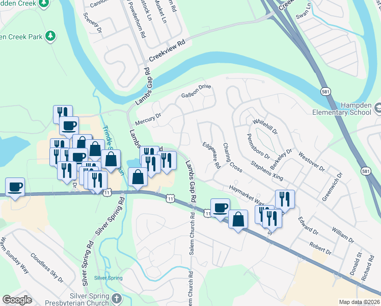 map of restaurants, bars, coffee shops, grocery stores, and more near 265 Lambs Gap Road in Mechanicsburg
