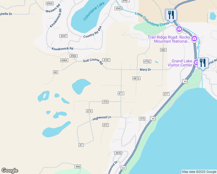 map of restaurants, bars, coffee shops, grocery stores, and more near 278 Jerico Road in Grand Lake