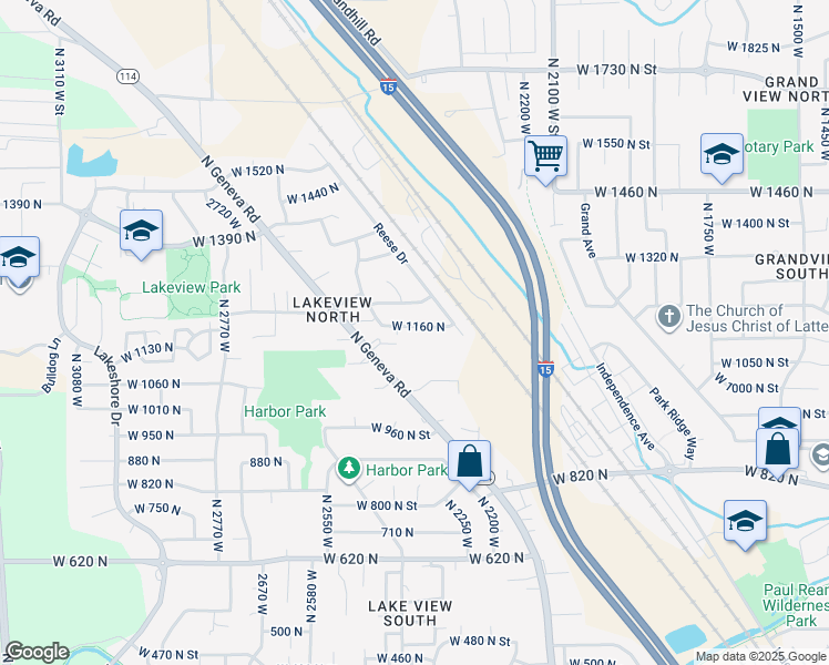 map of restaurants, bars, coffee shops, grocery stores, and more near 2397 West 1160 North in Provo