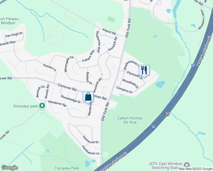 map of restaurants, bars, coffee shops, grocery stores, and more near 9 Pasteur Court in East Windsor