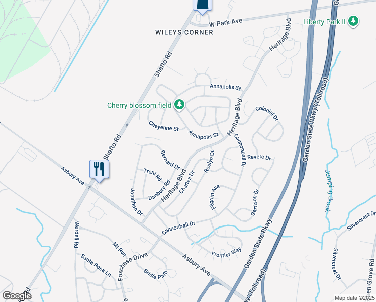 map of restaurants, bars, coffee shops, grocery stores, and more near 67 Diane Drive in Tinton Falls