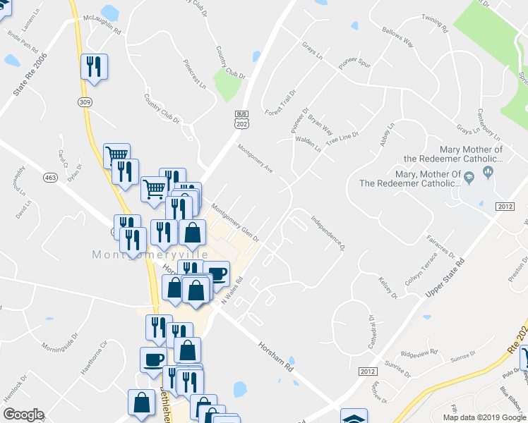 map of restaurants, bars, coffee shops, grocery stores, and more near 117 Drayton Circle in Lansdale