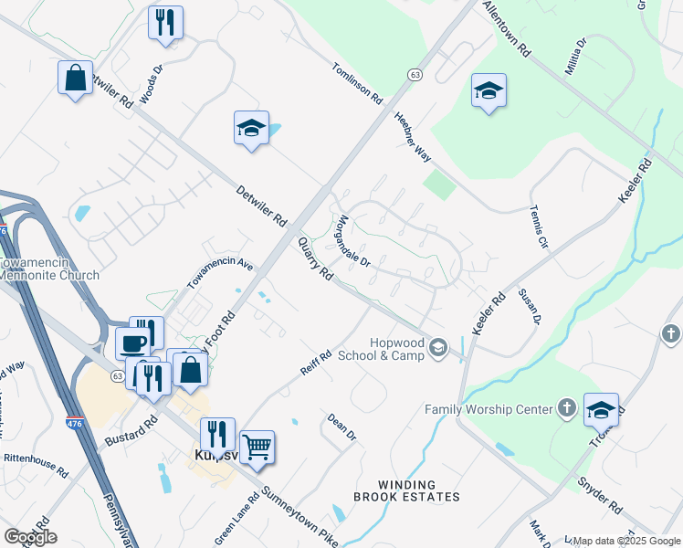 map of restaurants, bars, coffee shops, grocery stores, and more near 510 Clarella Court in Lansdale