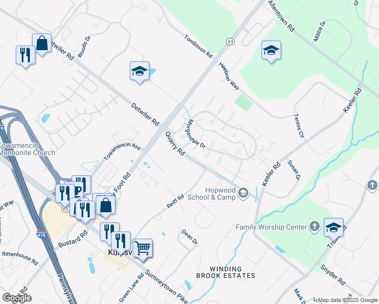 map of restaurants, bars, coffee shops, grocery stores, and more near 510 Clarella Court in Lansdale