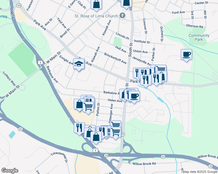 map of restaurants, bars, coffee shops, grocery stores, and more near 10 Briar Road in Freehold