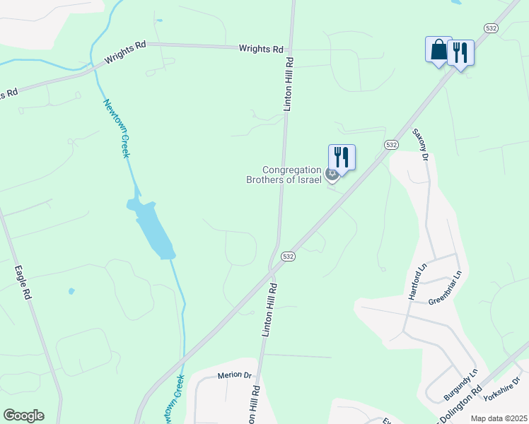 map of restaurants, bars, coffee shops, grocery stores, and more near 537 Linton Hill Road in Newtown