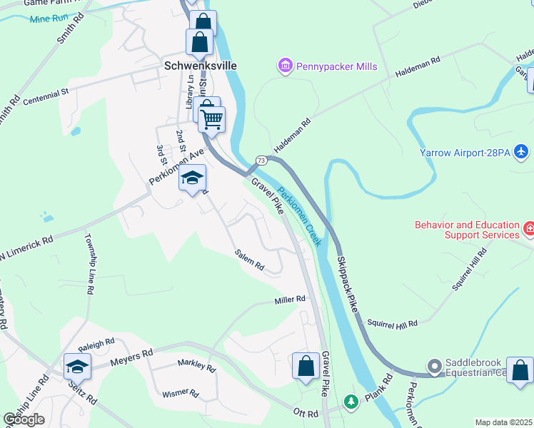 map of restaurants, bars, coffee shops, grocery stores, and more near 266 Lexington Road in Schwenksville
