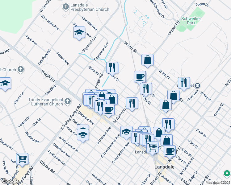 map of restaurants, bars, coffee shops, grocery stores, and more near 816 West 4th Street in Lansdale
