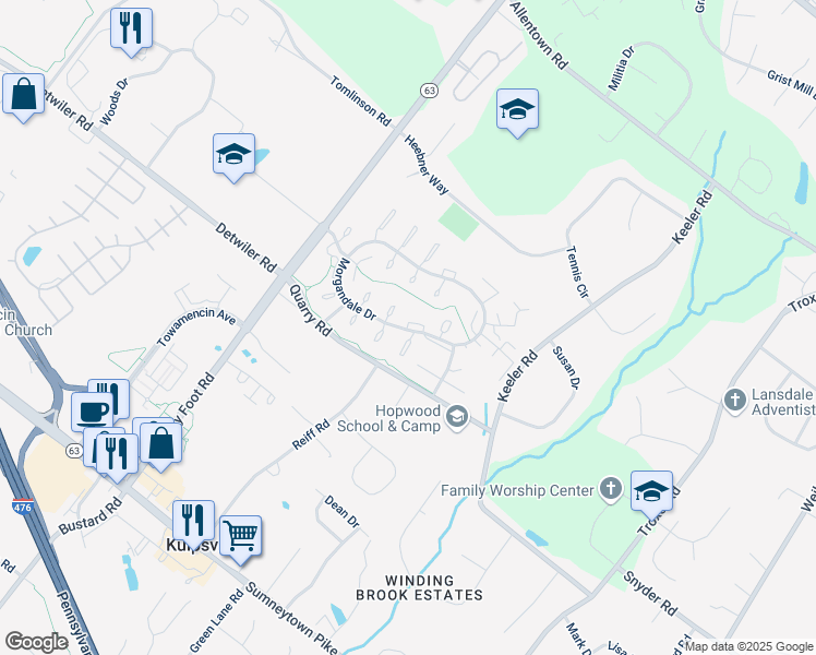 map of restaurants, bars, coffee shops, grocery stores, and more near 902 Stockton Court in Lansdale