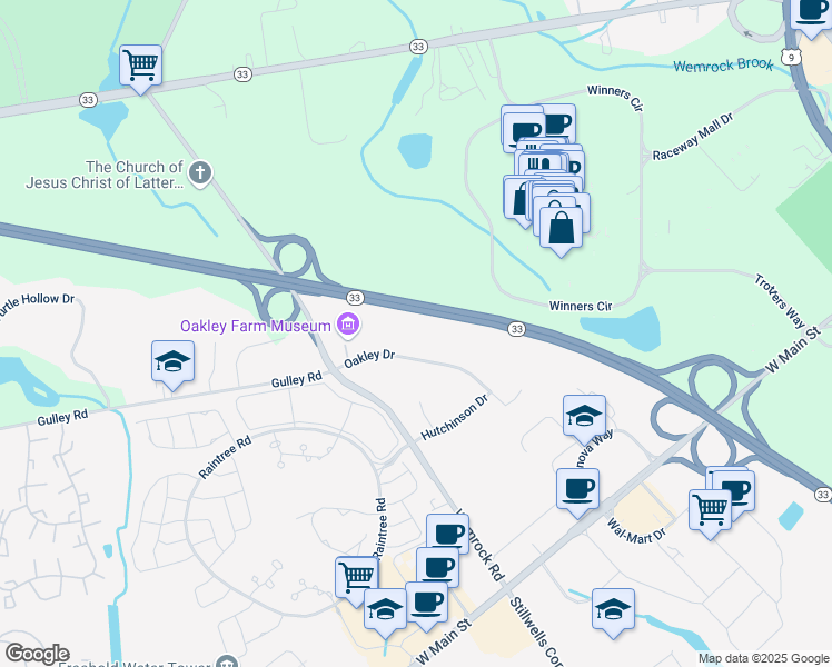 map of restaurants, bars, coffee shops, grocery stores, and more near 870 Oakley Drive in Freehold