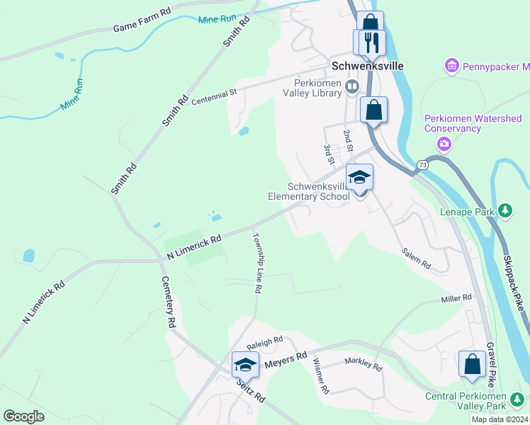 map of restaurants, bars, coffee shops, grocery stores, and more near 817 North Limerick Road in Schwenksville
